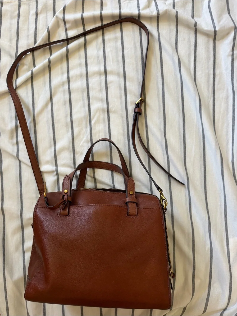 Fossil Brown Leather Satchel with Crossbody Strap
